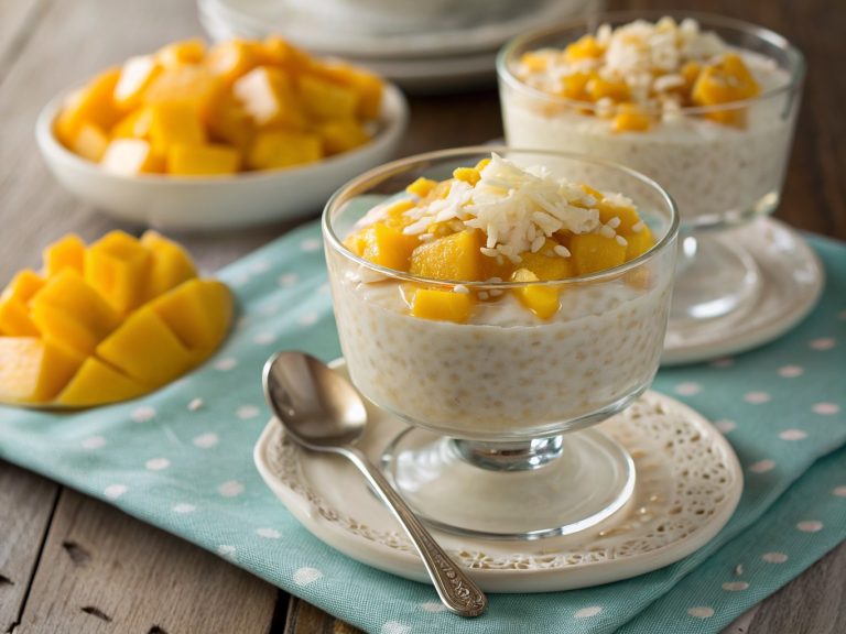Creamy coconut mango tapioca pudding