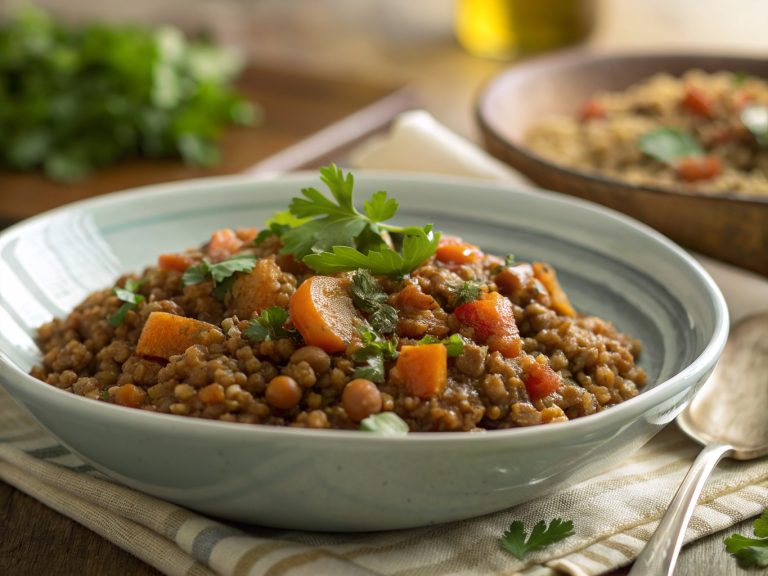 High-protein plant-based lentil & quinoa stew