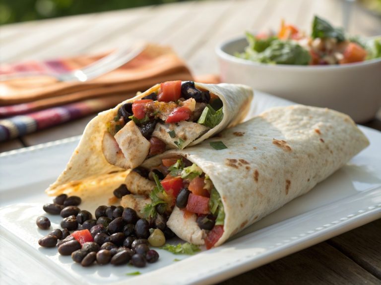 Savory black bean & chicken burrito wrap