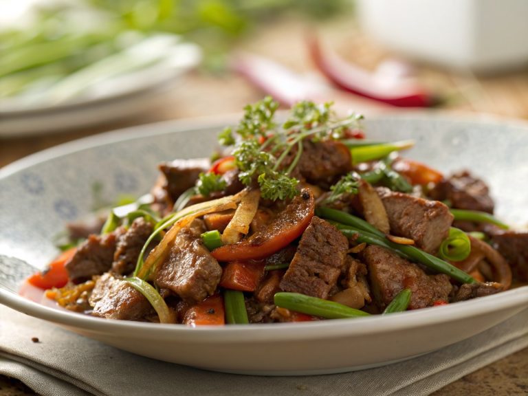 Savory herb-crusted beef stir fry