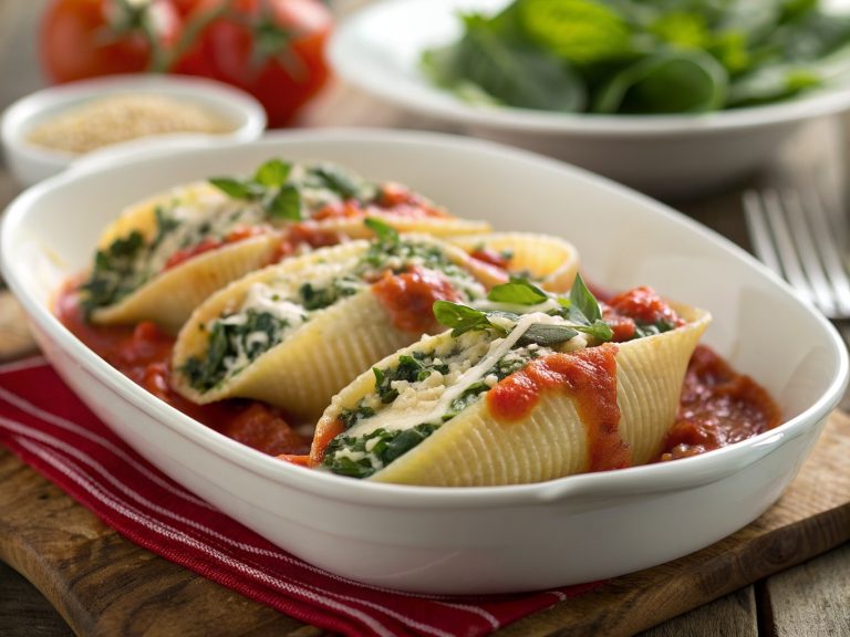 Savory spinach and ricotta stuffed shells