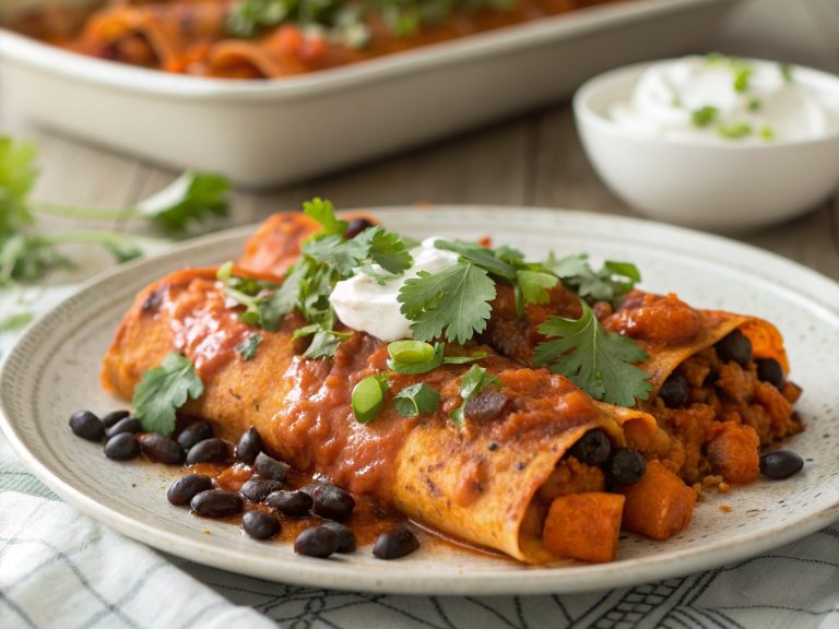 Spicy sweet potato and black bean enchiladas