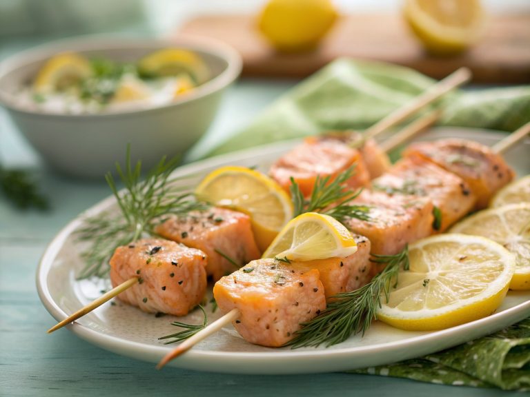 Zesty lemon & dill salmon skewers