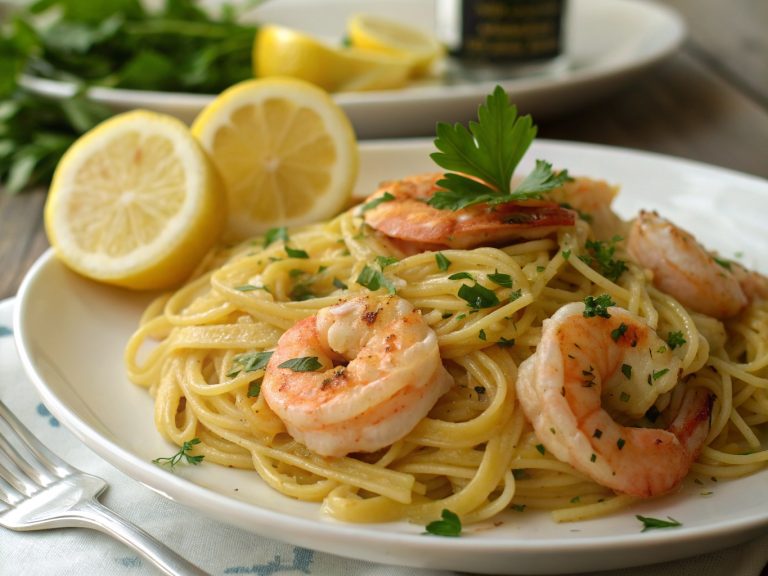 Zesty lemon garlic shrimp pasta