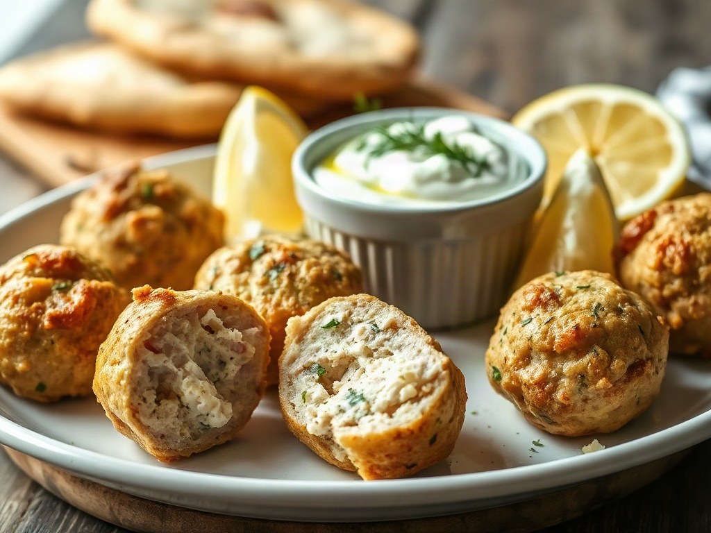 Greek chicken meatballs with tzatziki recipe photo
