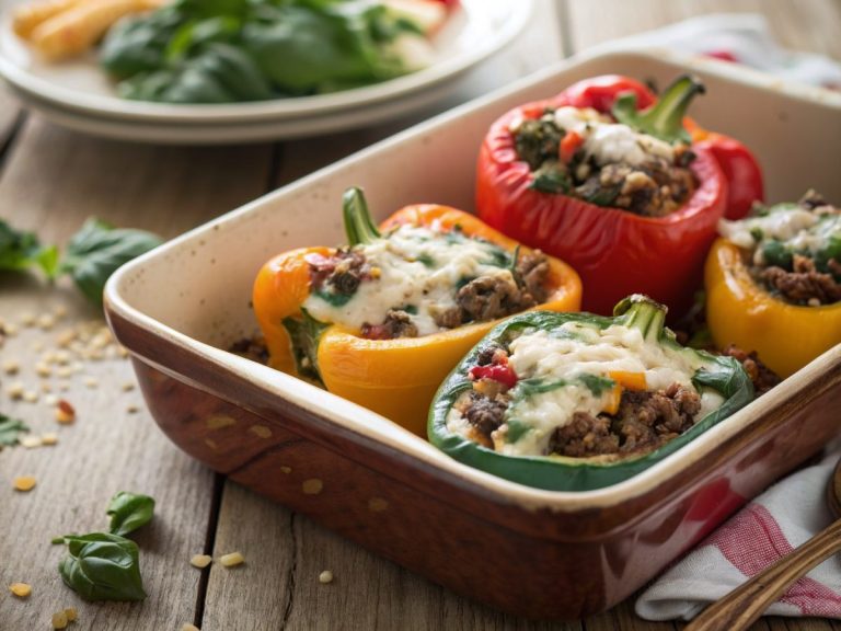 Savory beef & spinach stuffed bell peppers
