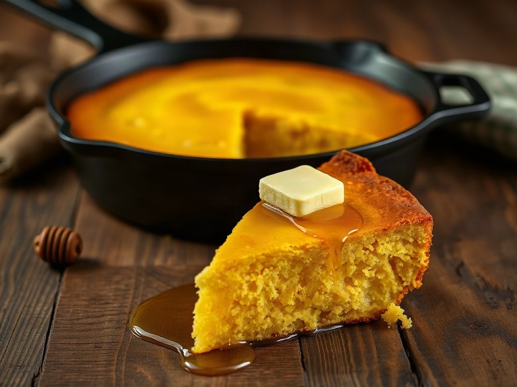 Skillet cornbread with brown butter & honey recipe photo
