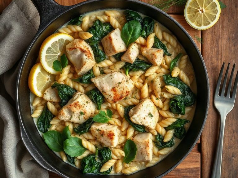 Creamy lemon dill chicken orzo skillet