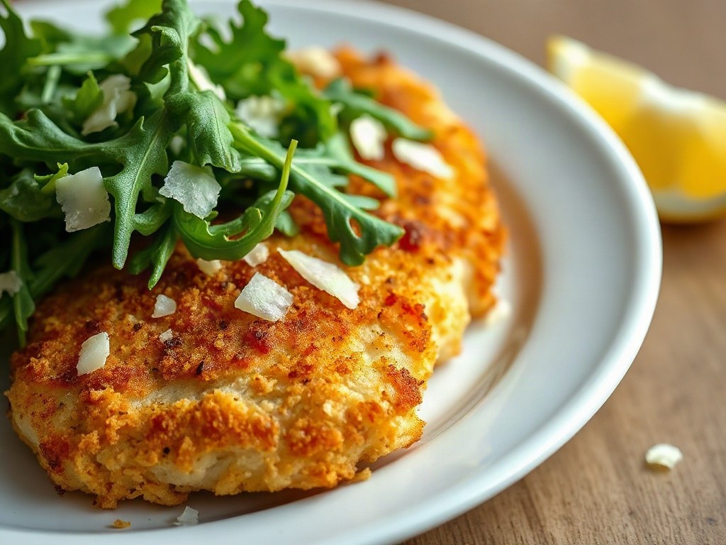 Crispy Chicken Milanese With Lemon Arugula | Home Cook Legacy Crispy chicken milanese with lemon arugula recipe photo