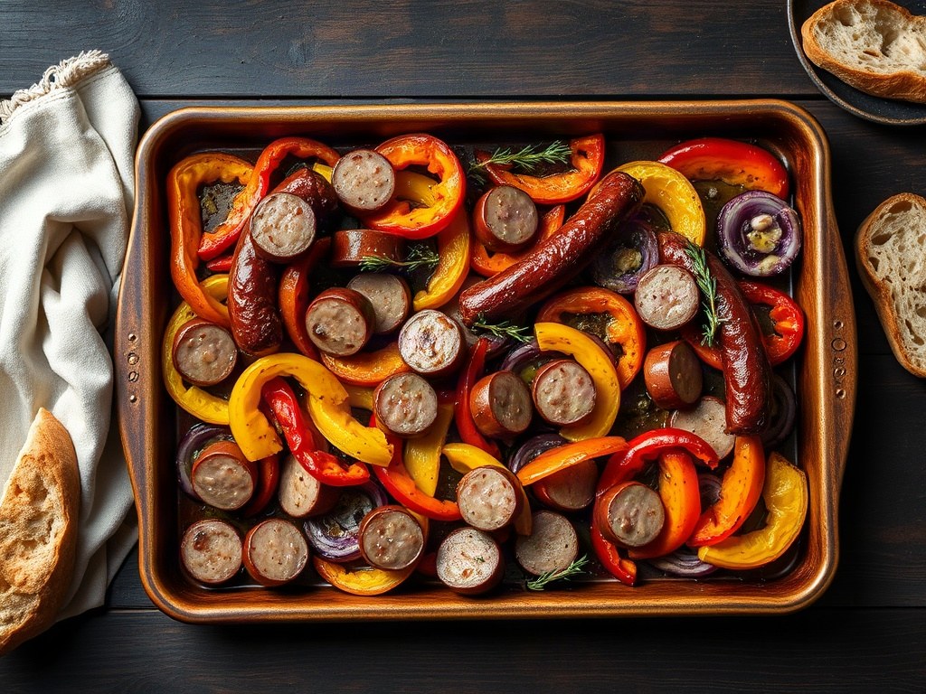 Smoky Sheet Pan Sausage & Pepper Bake